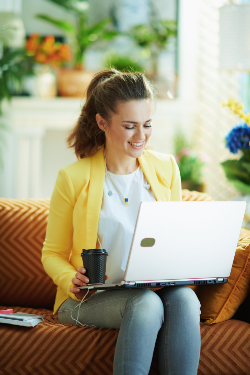 Happy Woman looking at her new website